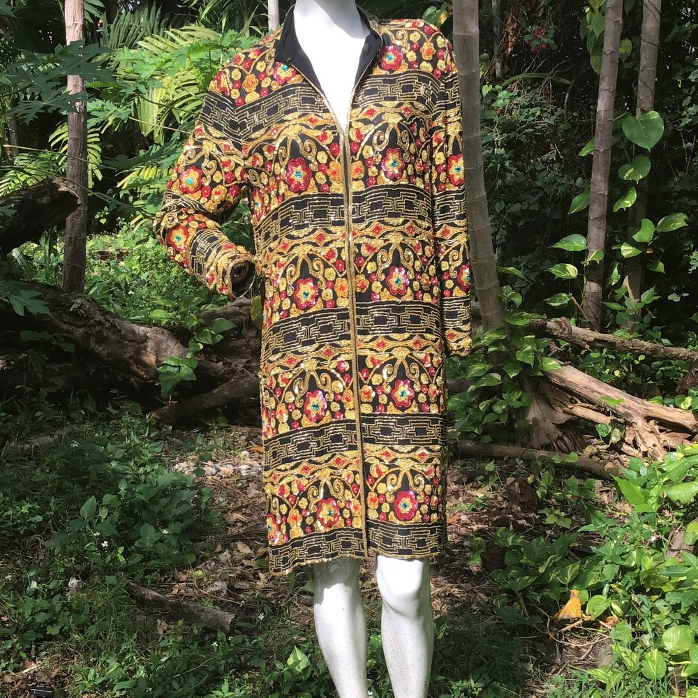Vintage 80s Judith Ann silk coat lined in silk too beads and sequins